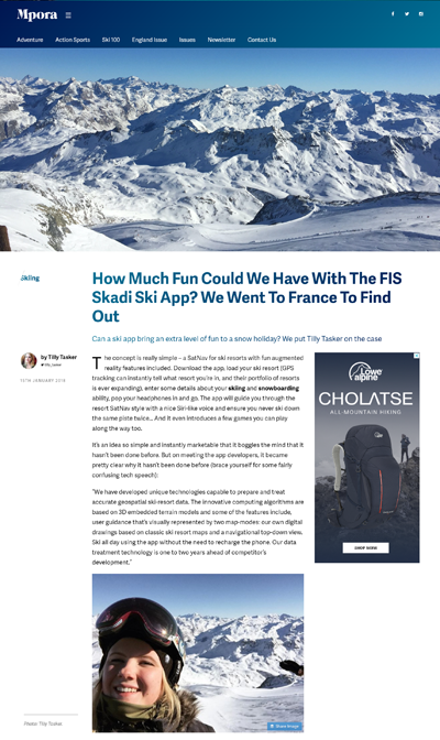 MPORA article about SKADI ski App