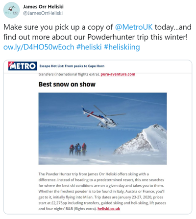 James Orr Heliski Tweet The Metro